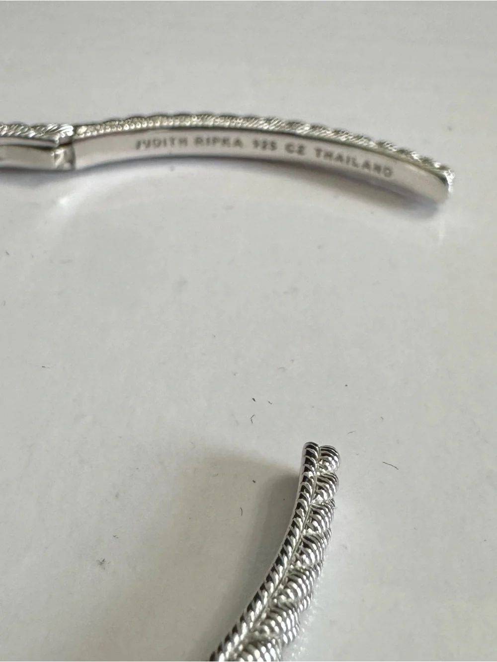 Judith Ripka 925 Silver Textured Bangle w/ Stations 3  Round Diamonique Crystals - Picture 5 of 9
